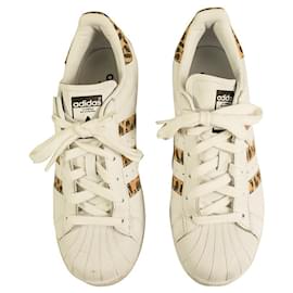Adidas-Adidas Originals Superstar Leopard White Leather Sneakers Zapatos Entrenadores EE. UU. 7.5-Blanco