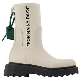 Off White Rubber Sponge Sole Rainboots in White/Black Black