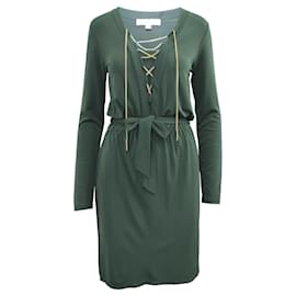 Michael Kors-Green Dress with Golden Tone Metallic Chain-Green