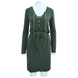 Michael Kors-Green Dress with Golden Tone Metallic Chain-Green