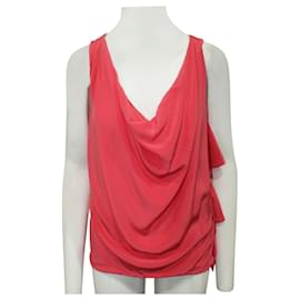 Fendi-Coral Silk Drape Effect Top-Orange,Coral