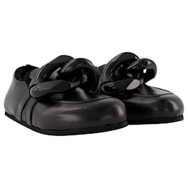 JW Anderson-Chain Loafers Close Back in Black Leather-Black