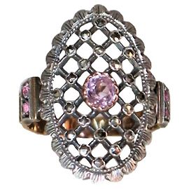 Autre Marque Marquise Ring in Yellow Gold Amethyst and Marcassite Golden