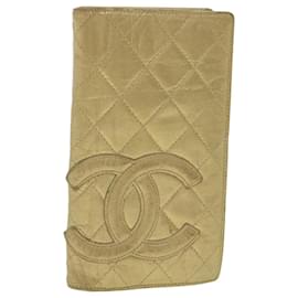 Chanel-CHANEL Cambon Line Wallet Leather Gold CC Auth 36263-Golden