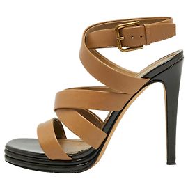 Yves Saint Laurent YSL stunning ankle wrap sandals Brown Caramel