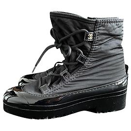 Chanel Desert Boots Black Canvas Black