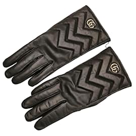 Gucci-Gucci Black GG Marmont Leather Gloves-Black
