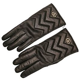 Luvas de couro Gucci pretas GG Marmont Preto