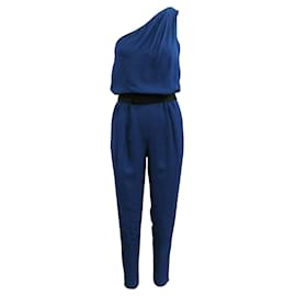Halston Heritage-Cobalt Blue One Sleeve Jumpsuit with belt-Blue