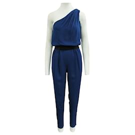 Halston Heritage-Cobalt Blue One Sleeve Jumpsuit with belt-Blue
