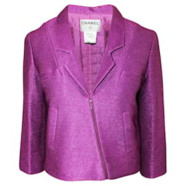 Chanel-Vintage Metallic Fuchsia Zip Jacket Spring 2001 Collection -Pink