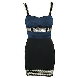 Jonathan Simkhai Cor preta, Vestido texturizado branco e azul Azul Azul marinho