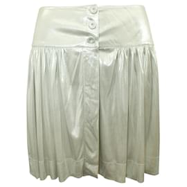 Fendi-Silver Mini Buttoned Skirt-Silvery,Metallic