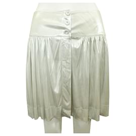 Fendi-Silver Mini Buttoned Skirt-Silvery,Metallic