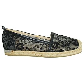 Stuart Weitzman Meshuga Lace Flat Espadrilles Black