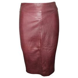 Reiss Bleistiftrock aus burgunderrotem Leder Rot Bordeaux