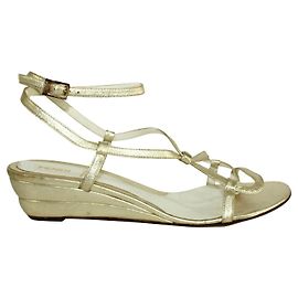 Fendi Gold Metallic Wedge Sandals Golden Metallic