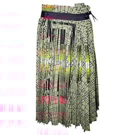 Sacai-Checked Midi Pleated Skirt-Brown
