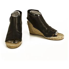 Céline Espadrilles compensées en cuir noir Celine Sandales à talons Pointure 39 Noir