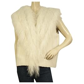 Helmut Lang-Helmut Lang White Shearling Lamb Fringe Fur Gillet Vest Sleeveless Jacket M / L-White