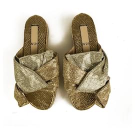 No 21-NÃO 21 Sandálias rasteiras de lona com glitter ouro e prata tamanho 39-Dourado