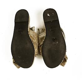 No 21-NÃO 21 Sandálias rasteiras de lona com glitter ouro e prata tamanho 39-Dourado