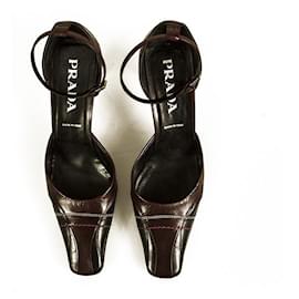 Prada-Prada Burgundy & Purple Leather Square Toes Heels pumps Mary Janes shoes sz 39-Dark red