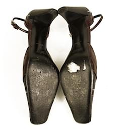 Prada-Prada Borgoña y Púrpura Cuero Square Toes Tacones bombas Mary Janes zapatos sz 39-Burdeos
