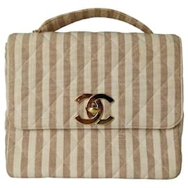 Chanel-Chanel Vintage Handtasche aus gestreifter Baumwolle-Beige