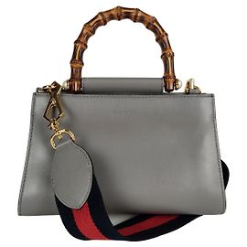 Bolsa tiracolo Gucci Bamboo Nymphaea em couro cinza Cinza