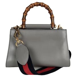 Gucci-Gucci Bamboo Nymphaea shoulder bag in gray leather-Grey