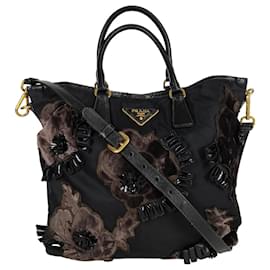 Prada-Prada nylon shoulder bag with velvet applications-Black
