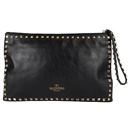 Maxi pochette Rockstud Valentino en cuir noir Noir