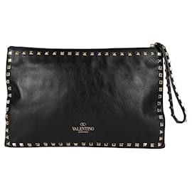 Valentino-Valentino Rockstud Maxi-Clutch aus schwarzem Leder-Schwarz