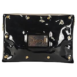 Saint Laurent-Yves Saint Laurent Clutch-Tasche aus schwarzem Leder mit Logo-Umschlag-Schwarz