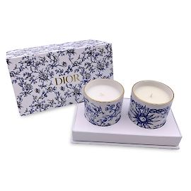 Christian Dior Porcellana bianca e blu 2 Set di candele profumate Blu
