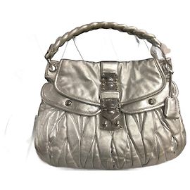 Miu Miu Metallic Matelasse Coffer Handbag Silvery