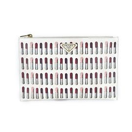 Prada Clutch de couro com estampa de batom Branco