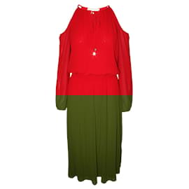 Michael Kors-Dark Red Pleated Midi Dress-Red