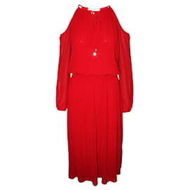 Michael Kors-Dark Red Pleated Midi Dress-Red