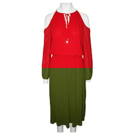 Michael Kors-Dark Red Pleated Midi Dress-Red