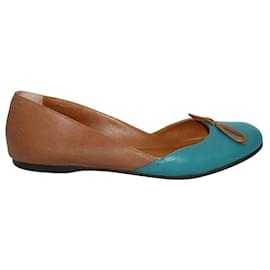 Fendi-Blue & Brown Leather Flats-Brown