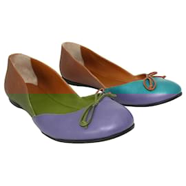 Fendi-Blue & Brown Leather Flats-Brown