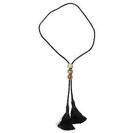 Etro Collana in Cordoncino Nero con Nappine e Pietre Colorate Nero