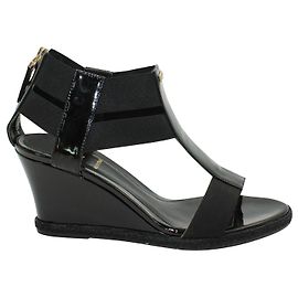 Fendi Black Vernice Wedge Sandals Black