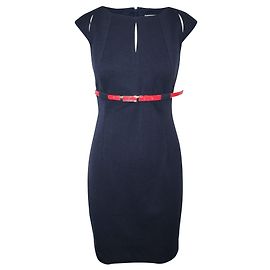 Calvin Klein Marineblaues Kleid mit rotem Gürtel Blau Marineblau