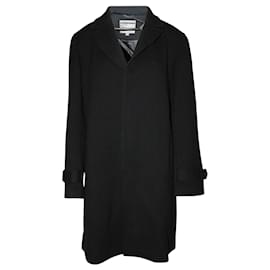Autre Marque-Black Coat with Leather Trimms-Black