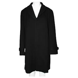 Autre Marque-Black Coat with Leather Trimms-Black
