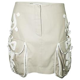 Fendi-Beige Skirt with White Leather Embroidery-Flesh