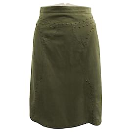 Kenzo-Khaki Skirt with Brass Studs-Green